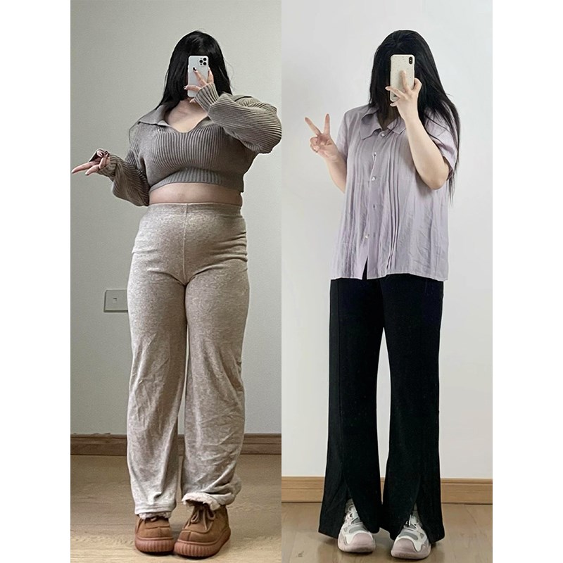 300斤大码胖mm黑色q休闲裤女夏季开叉西装裤子显瘦百搭垂感阔腿裤