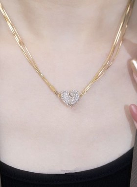 高级感镶钻心形磁吸爱心项链女小众设计感百搭气质锁骨链爱心颈链