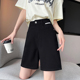 黑色五分牛仔短裤 高腰直筒宽松显瘦阔腿5分中裤 女202s5年夏季 新款