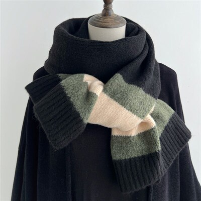 男生围巾送男友冬天礼物保暖防寒A围脖条纹学院风围巾加厚保暖围