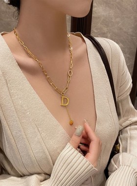 D字母项链女轻奢小众设计感高级2022年新款潮不掉色高端毛衣链秋
