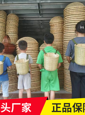 竹编圆形双肩背篓采茶舞蹈道具