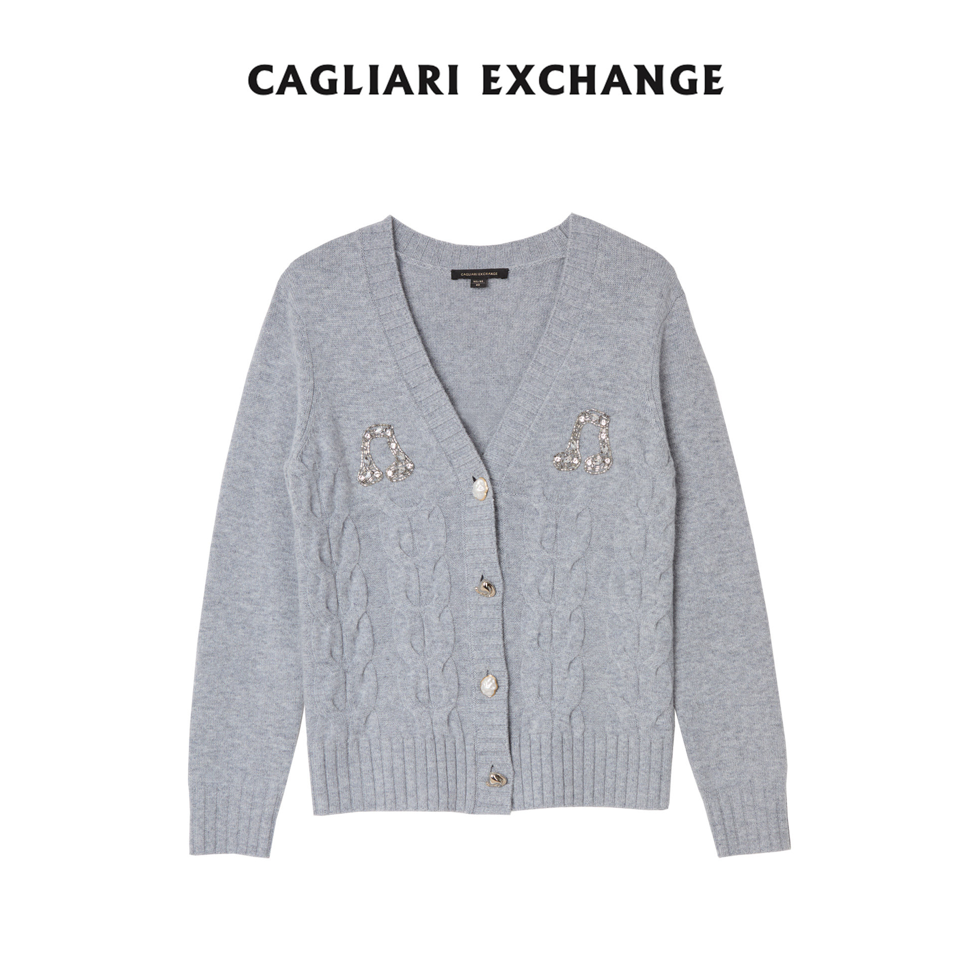 卡利亚里立体音符珠饰开衫