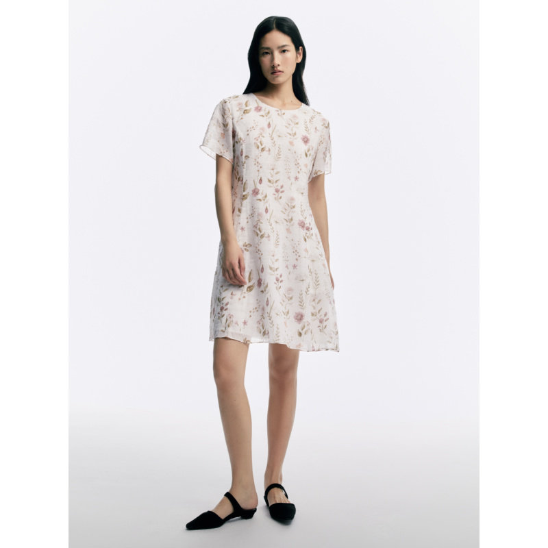 CAGLIARI EXCHANGE/卡利亚里苎麻短袖印花连衣裙4107039