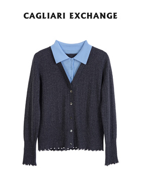 CAGLIARIEXCHANGE/卡利亚里撞色珍珠扣羊毛假两件针织开衫4413017