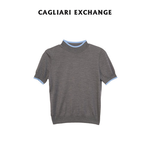 卡利亚里撞色半高领针织短袖上衣