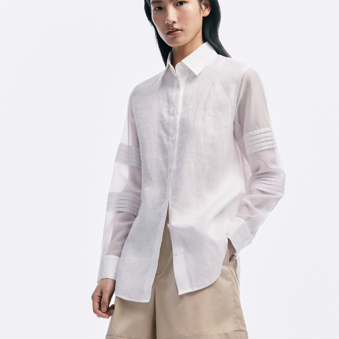 CAGLIARI EXCHANGE/卡利亚里拼袖修身亚麻衬衫4104016