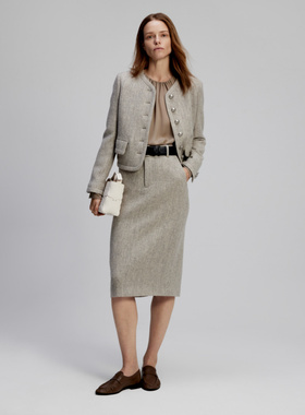 CAGLIARI EXCHANGE/卡利亚里人字纹花纱羊毛直筒裙4106201