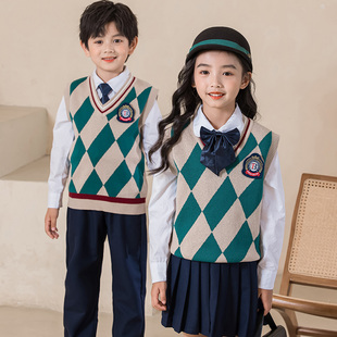 儿童针织马甲三件套幼儿园园服老师服 英伦学院风小学生班服秋冬装