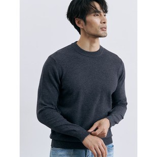 罗纹圆领毛衣男套头针织衫 秋冬BI备打底衫 甄选高级感精纺纯羊毛衫