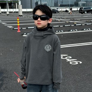 男童德绒连帽打底衫卫衣2024冬季双面绒保暖插手指内搭儿童上衣潮