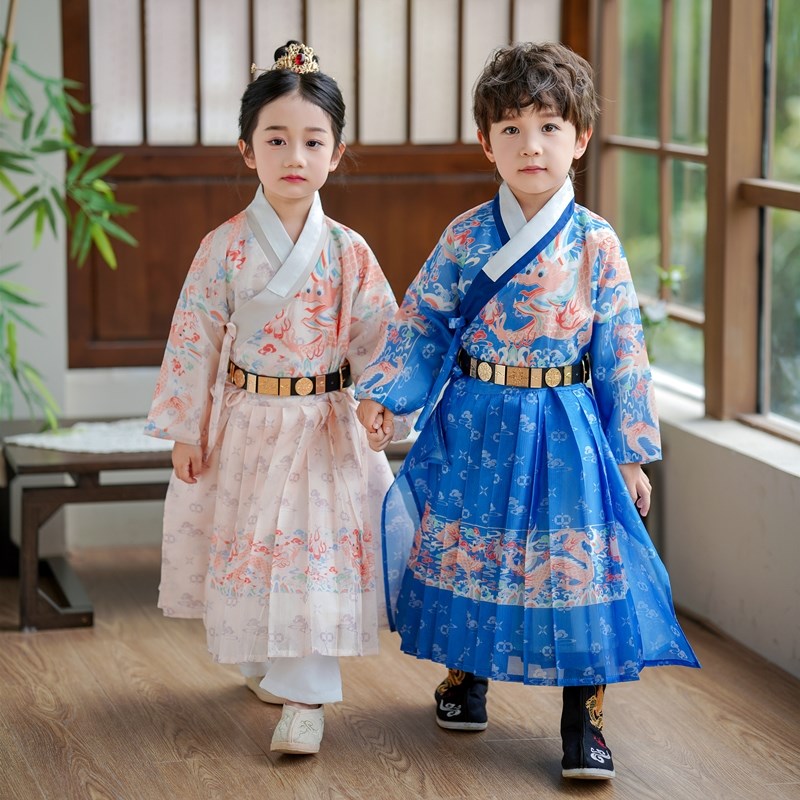 男童汉服新款儿童节古风表演武侠客飘逸演出服飞鱼服轻薄唐装女童