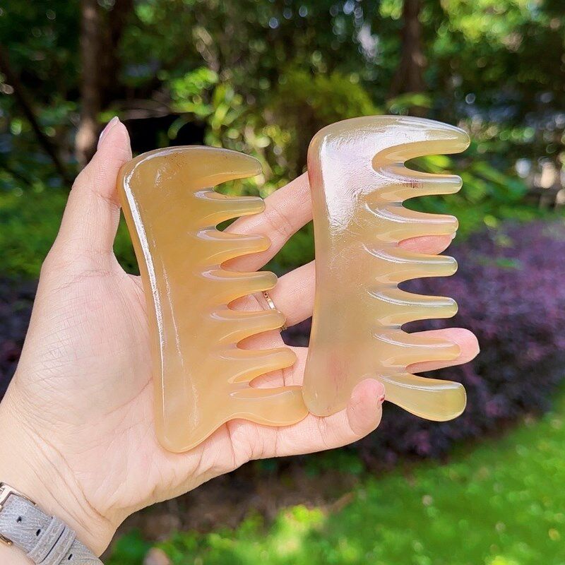 绵羊角头疗梳六齿羊角梳按摩梳肩颈经络梳下颌线提拉