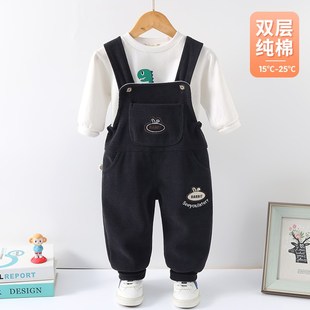 小童小公主宝宝裤 新款 子 春秋纯棉双层儿童男童2024春装 婴儿背带裤