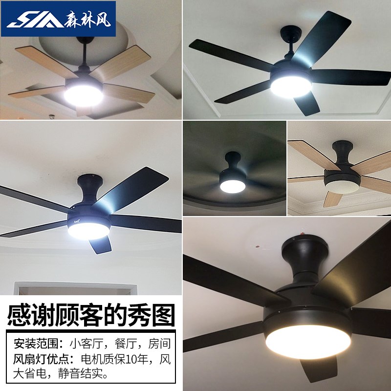 森林风餐厅吊扇灯黑色五叶 吸顶美式客厅风扇 卧室家用吊灯风扇灯