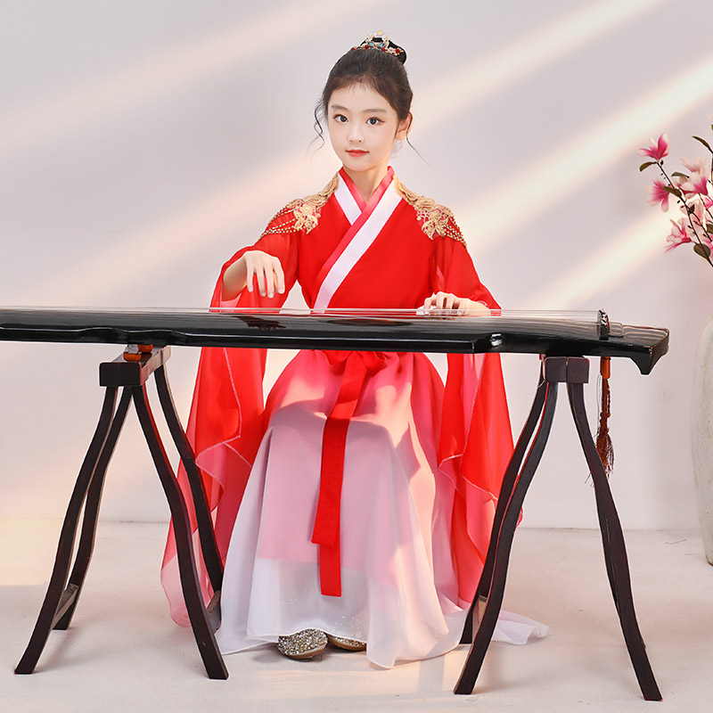 2023新款儿童礼服高端女童弹古筝演出服中国风主持人合唱表演服装