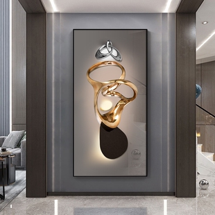 石来运转入户门玄关装 饰画轻奢大气简约走廊过道尽头背景墙壁挂画