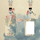 张大千山水国画学生校园门禁卡套工作证长绳工牌公交校卡校牌国风