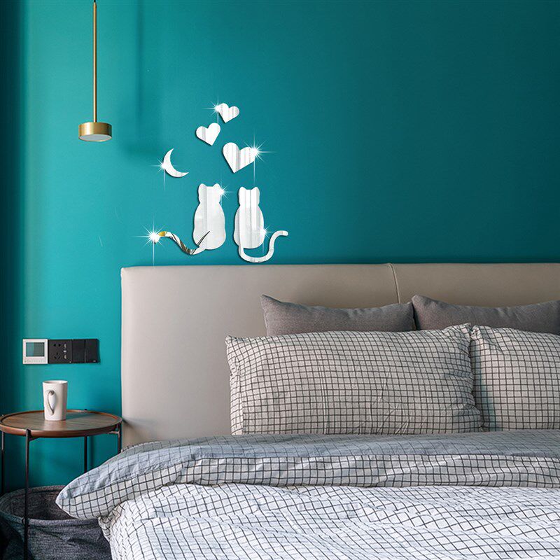 爱心猫咪压克力镜面装饰布贴置客厅卧室床头3d立体压克力自粘墙贴