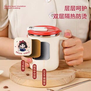 马克杯不锈钢带盖勺办公室大容量咖啡女生高颜值可爱家用保温水杯