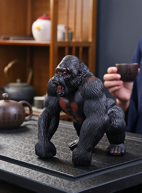 猩猩陶瓷家居装饰摆件紫陶手工玄关客厅办公室酒柜摆设茶室茶桌面