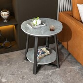 意式 轻奢岩板边几圆形简约户型家用客厅大理石边桌阳台小圆茶几桌