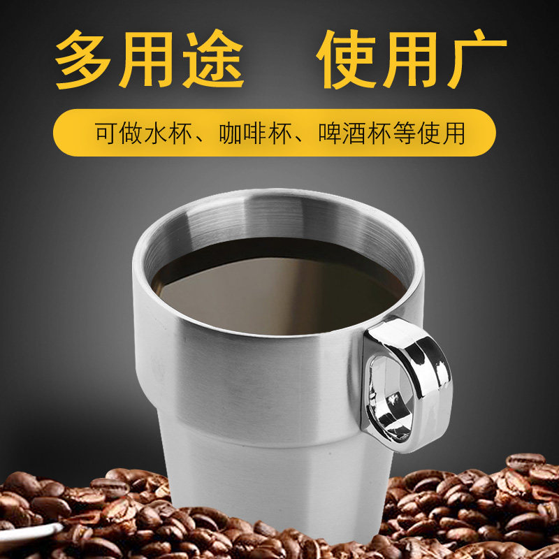 包邮双层不锈钢水杯咖啡杯折叠七件套杯配钢丝杯架塔形杯咖啡套装