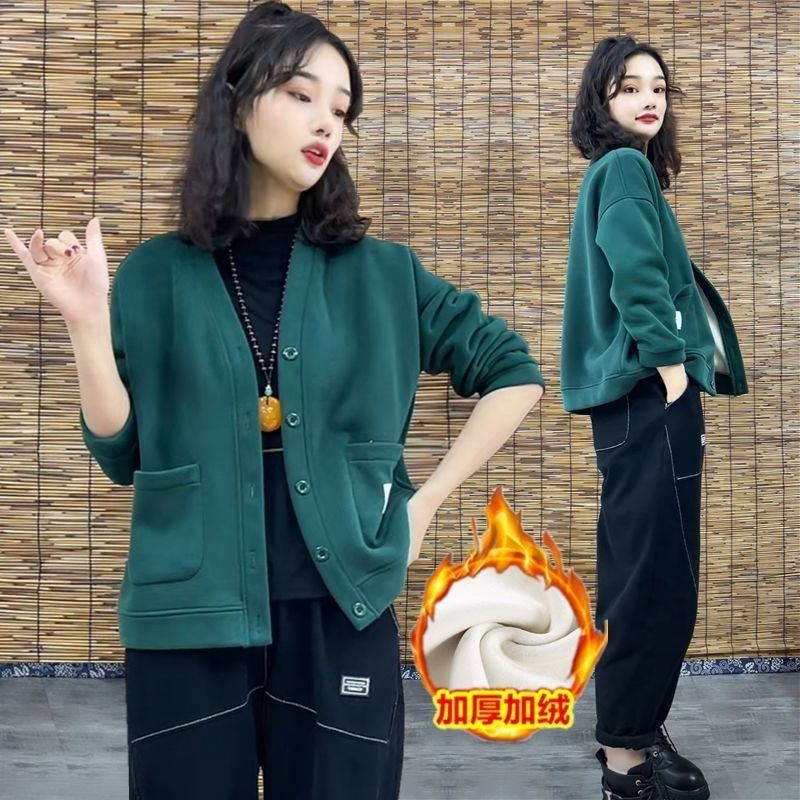 春秋新款咖色开衫卫衣外套女银狐绒百搭短款宽松外穿V领上衣冬季,女装/女士精品,短外套,淘宝优惠券,粉丝福利购,淘宝优惠卷