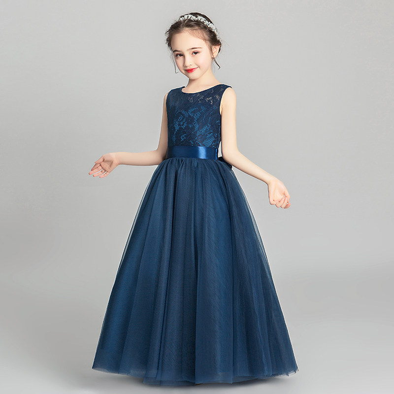 女童晚礼服公主裙儿童婚纱蓬蓬纱洋气小花童钢琴演出服高贵蓝色冬
