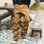 复古水洗工艺男休闲下装 PMW 14.5OZ深卡其色原浆直筒褶皱牛仔裤