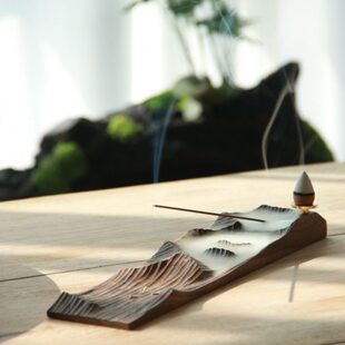 云海香插日式禅意香座托木质手工雕刻倒流香线香莲花创意摆件礼盒