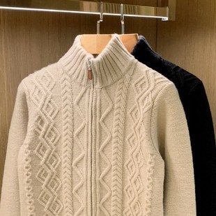 英伦复古重磅粗线加厚保暖衣针织外套男麻花纹理拉链开衫毛衣男款