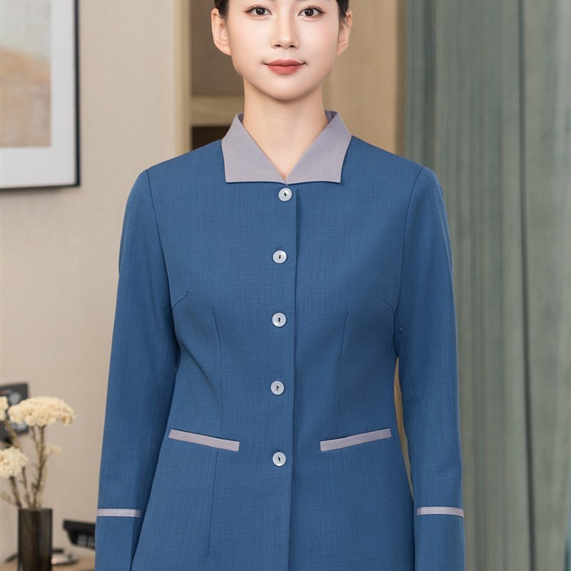 酒店宾馆高端客房服务员清洁制服后勤阿姨保洁工作服绿色长袖翻领