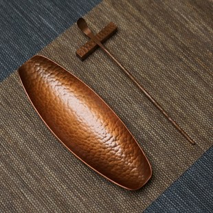 铜契纯铜船形茶则锤纹茶荷紫铜茶勺精品手工制作茶道茶席茶空间器