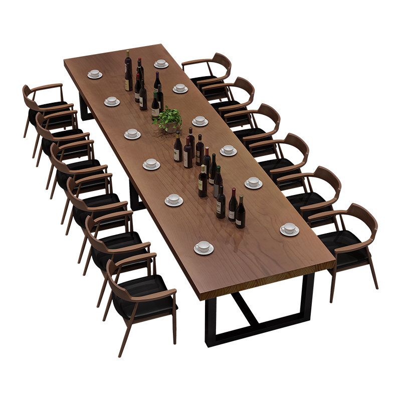 工业风长方形铁艺实木大餐桌复古餐厅木质餐桌椅组合酒吧实木餐桌