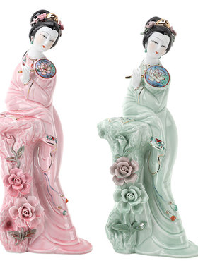 人物仕女中式陶瓷装饰品摆件国风工艺品博古架茶室美女手工瓷器