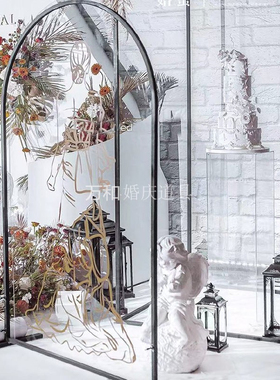 新款婚庆道具黑色拱形拱门舞台背景迎宾摆件装饰婚礼铁艺花架架子