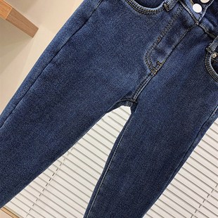 女童加绒弹力牛仔裤2025秋冬休闲加厚长裤中大童高腰小脚裤铅笔裤