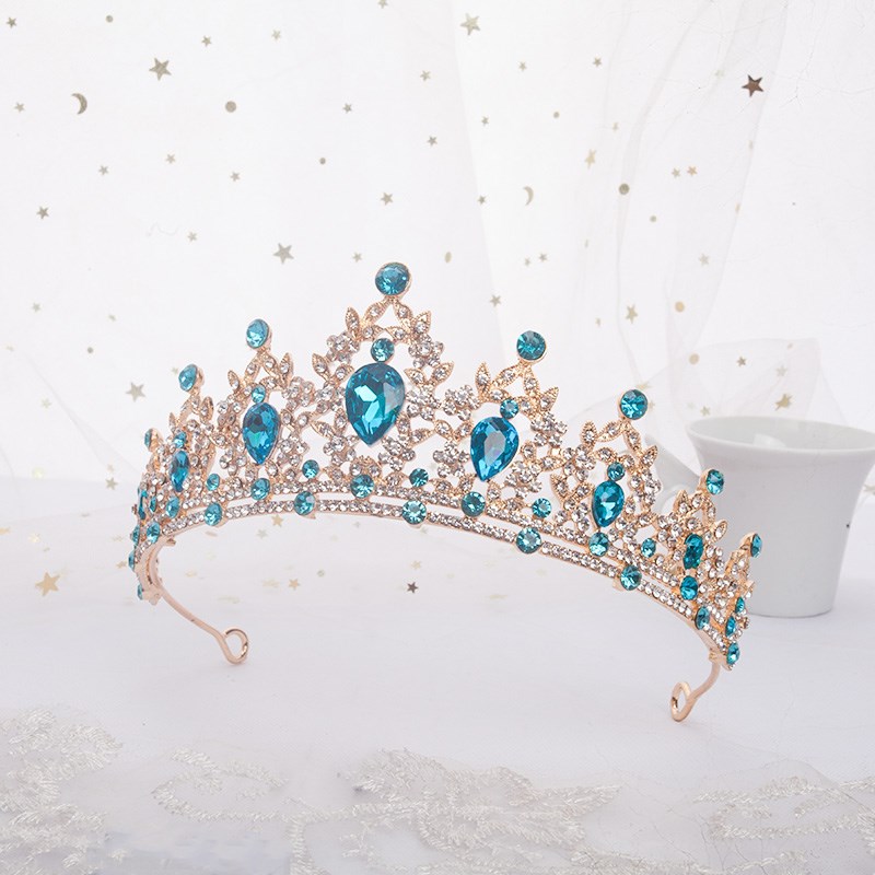 儿童皇冠头饰公主女童演出表演生日婚纱女孩王冠高端大气绿色水钻