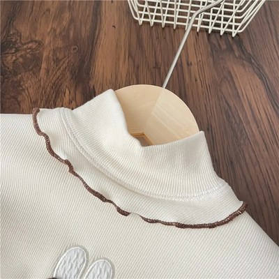 女童半高领加绒保暖打底衫宝宝冬季荷叶边一体绒内搭婴儿洋气上衣