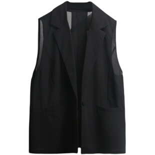 夏季薄马甲女士外搭黑色轻薄小西装宽松背心马夹短款夏天雪纺上衣