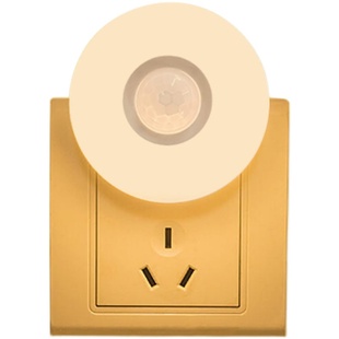 弱光人体感应灯插电式卧室自动无线智能微光led灯圆形护眼小夜灯