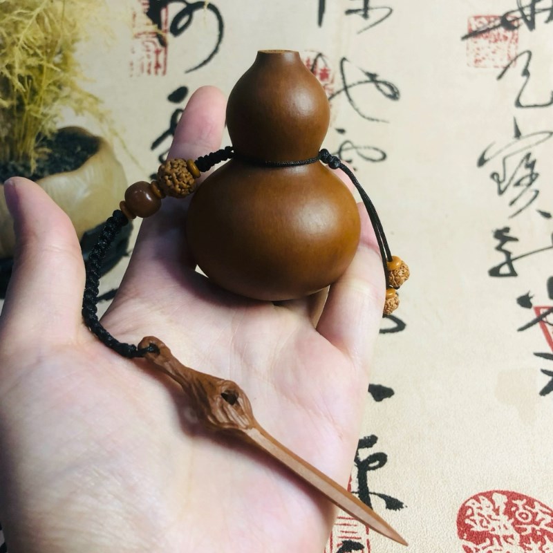 养剑葫芦纯手工定制枣木剑做旧葫芦开口手把件文玩配饰车内挂件