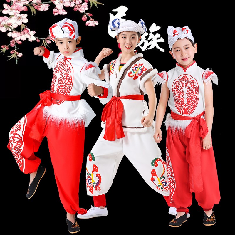 新儿童安塞腰鼓服装陕北风陕西民歌演出服中小学秧歌舞龙打鼓表演