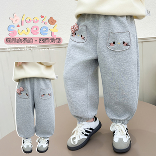 女童裤子春装2026新款10A抗菌3宝宝运动卫裤春秋款儿童束脚休闲裤