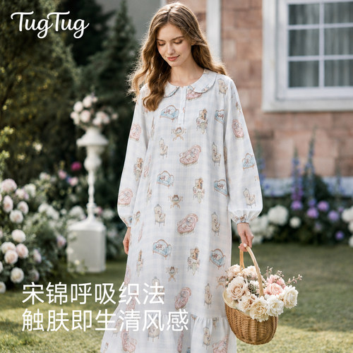 TugTug睡衣夏薄款哺乳睡裙