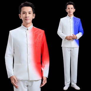 成人中山装男演出服中国风民国学生红歌大合唱中老年乐队表演服装