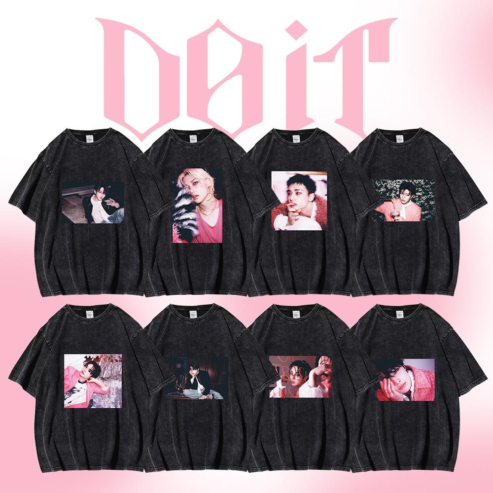 stray kids水洗做旧T恤独立站跨境复古照片DO IT印花短袖女上衣