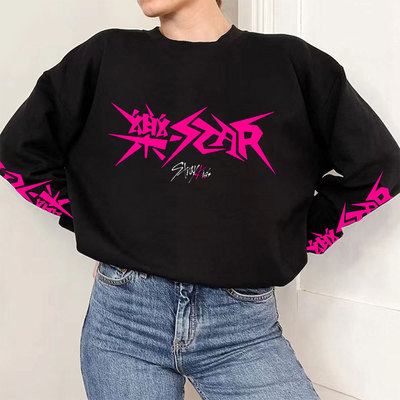 stray kids专辑star楽欧美风袖子印花logo圆领卫衣加绒长袖男女装