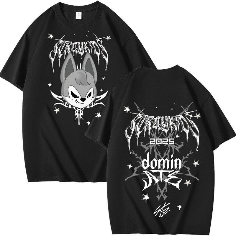 Stray Kids专辑logo棉T恤邪恶灰白skzoo头像应援上衣跨境短袖